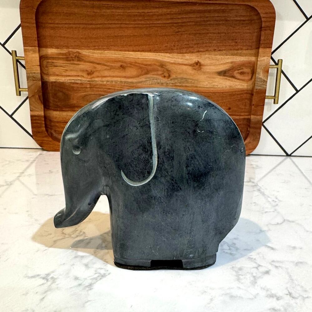 soapstone elephant figurine smooth gray mottled finish minimalist silhouette